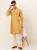 Jompers Men's Solid Dupion Silk Kurta - Dark-Golden