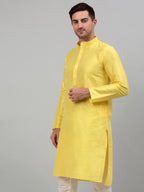 Jompers Men's Lemon Yellow Dupion Silk Kurta Only