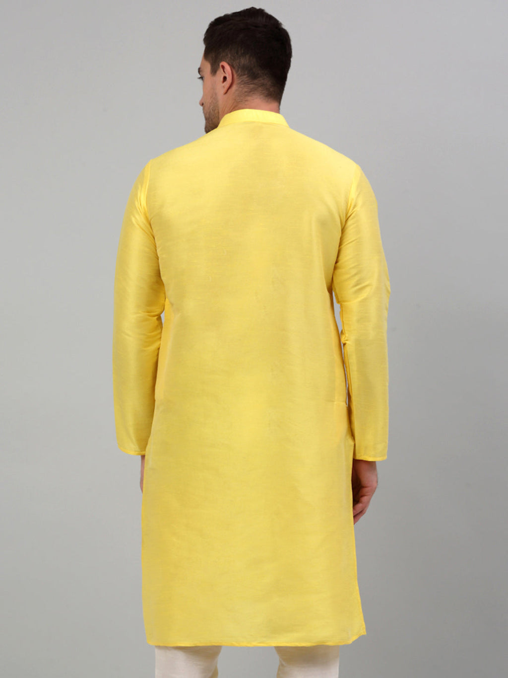 Jompers Men's Lemon Yellow Dupion Silk Kurta Only
