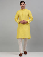 Jompers Men's Lemon Yellow Dupion Silk Kurta Only