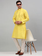Jompers Men's Lemon Yellow Dupion Silk Kurta Only