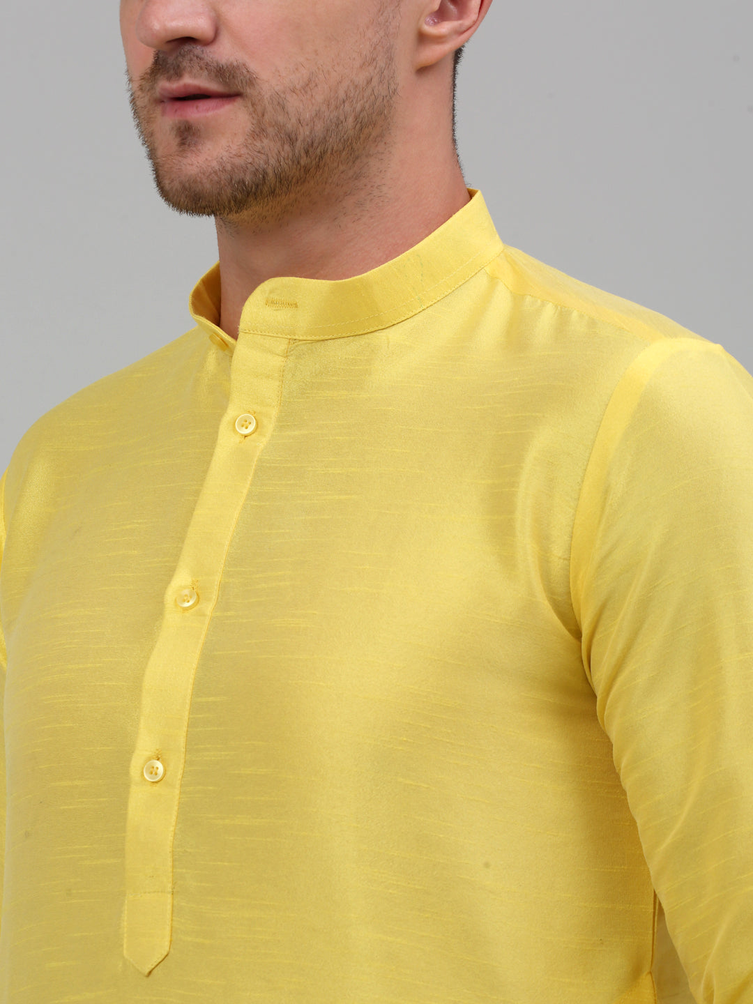 Jompers Men's Lemon Yellow Dupion Silk Kurta Only
