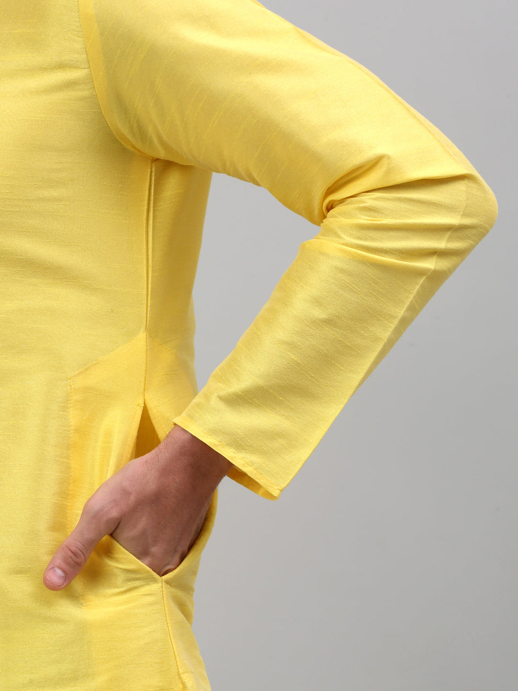 Jompers Men's Lemon Yellow Dupion Silk Kurta Only