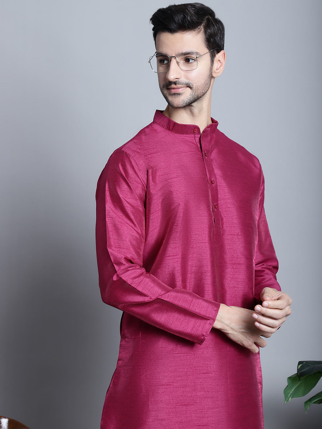 Jompers Men's Purple Dupion Silk Kurta Only
