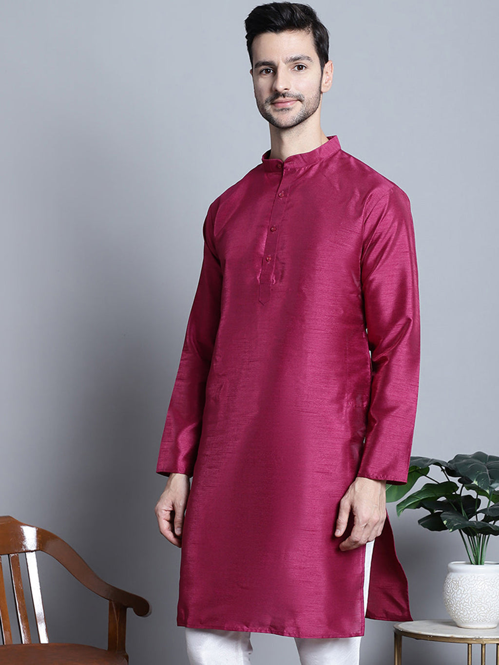 Jompers Men's Purple Dupion Silk Kurta Only