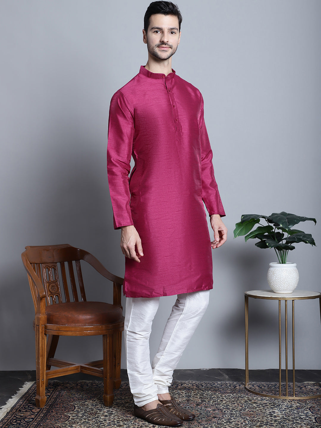 Jompers Men's Purple Dupion Silk Kurta Only
