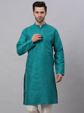 Jompers Men's Solid Dupion Silk Kurta - Teal