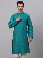 Jompers Men's Solid Dupion Silk Kurta - Teal
