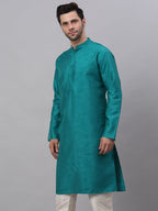 Jompers Men's Solid Dupion Silk Kurta - Teal
