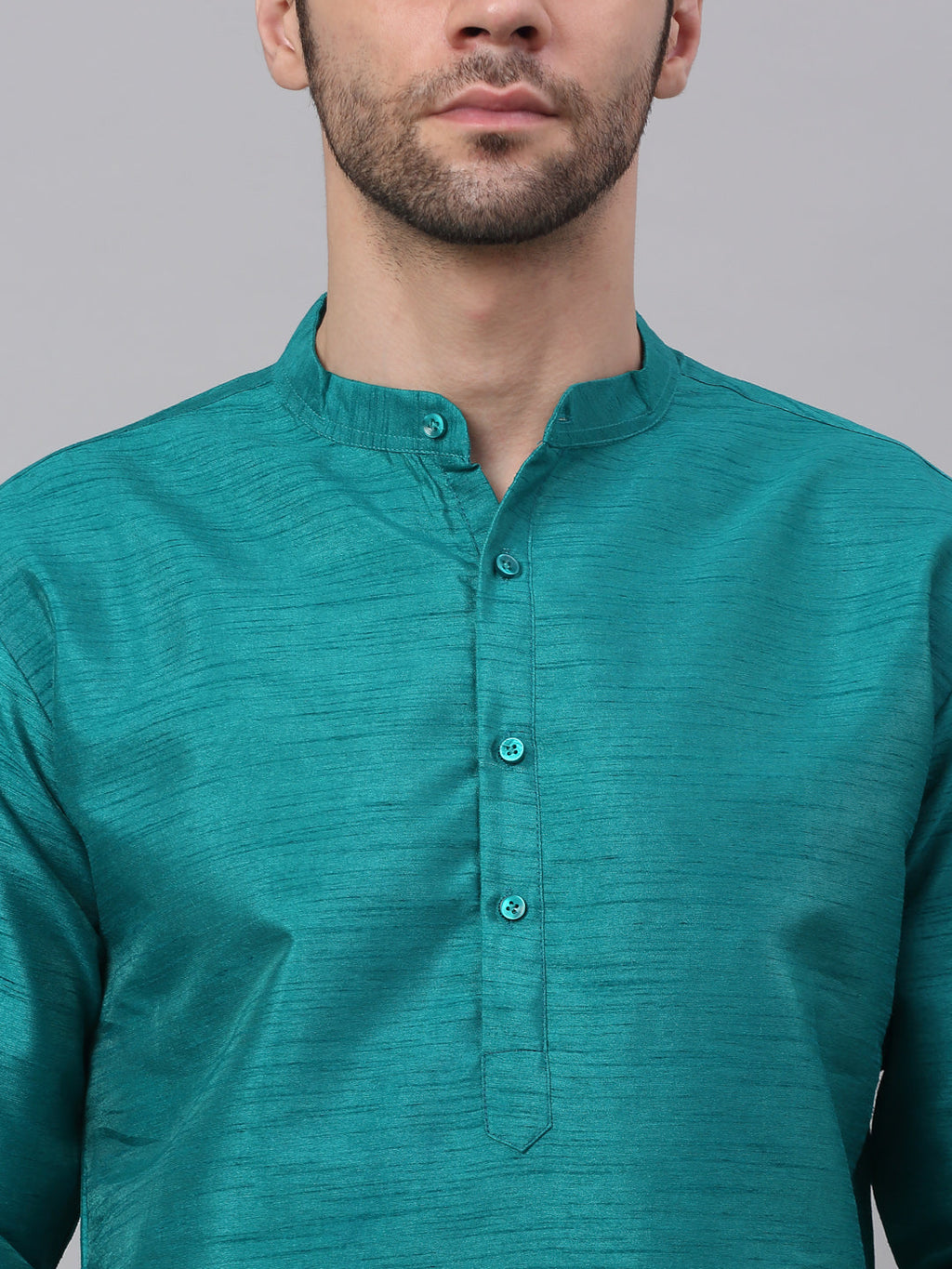 Jompers Men's Solid Dupion Silk Kurta - Teal