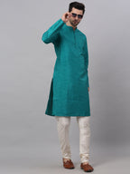 Jompers Men's Solid Dupion Silk Kurta - Teal