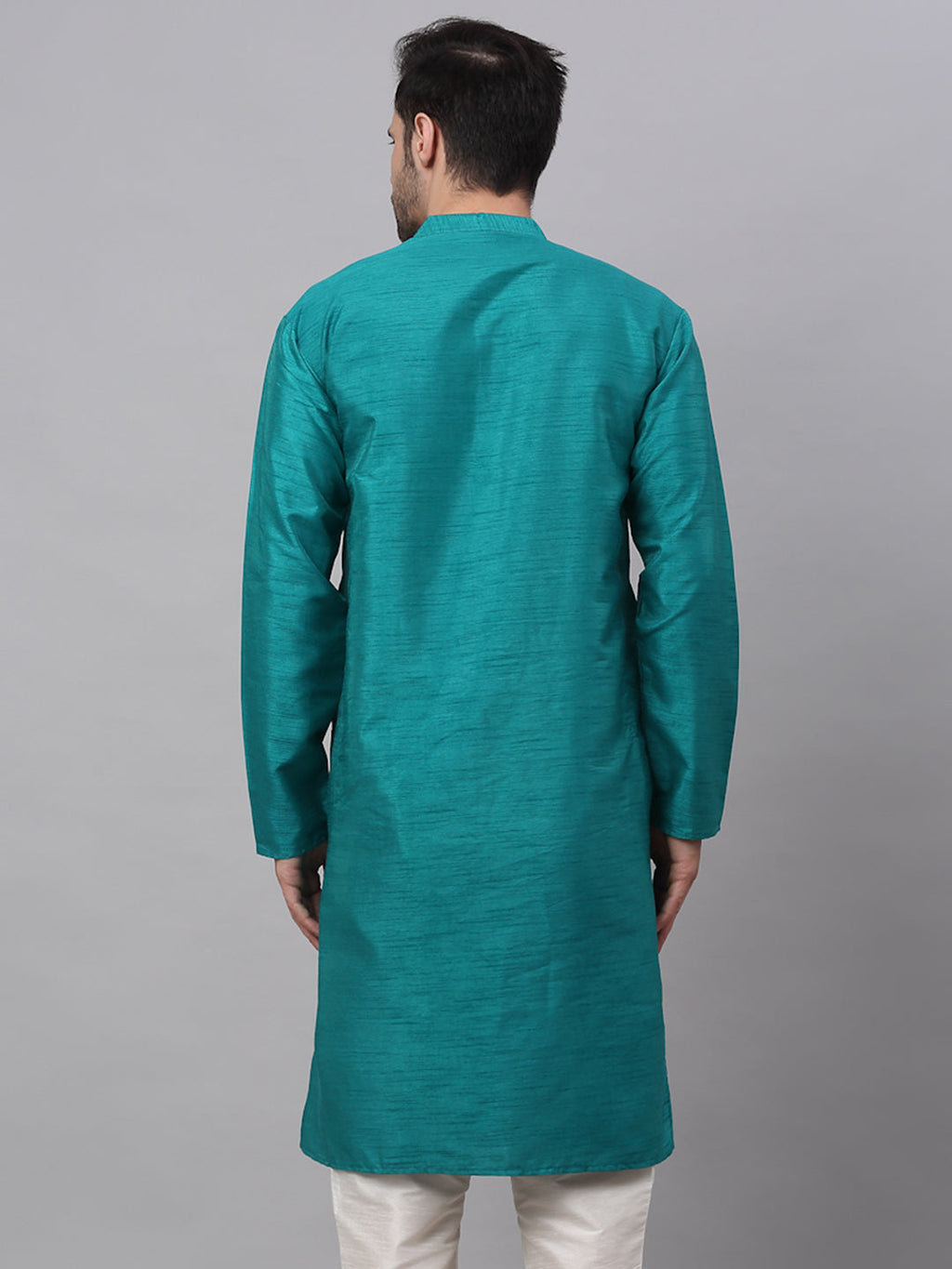 Jompers Men's Solid Dupion Silk Kurta - Teal