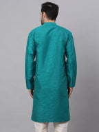 Jompers Men's Solid Dupion Silk Kurta - Teal
