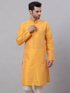 Jompers Men's Solid Dupion Silk Kurta - Yellow