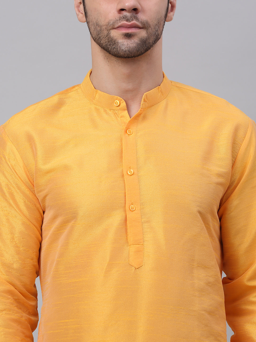 Jompers Men's Solid Dupion Silk Kurta - Yellow