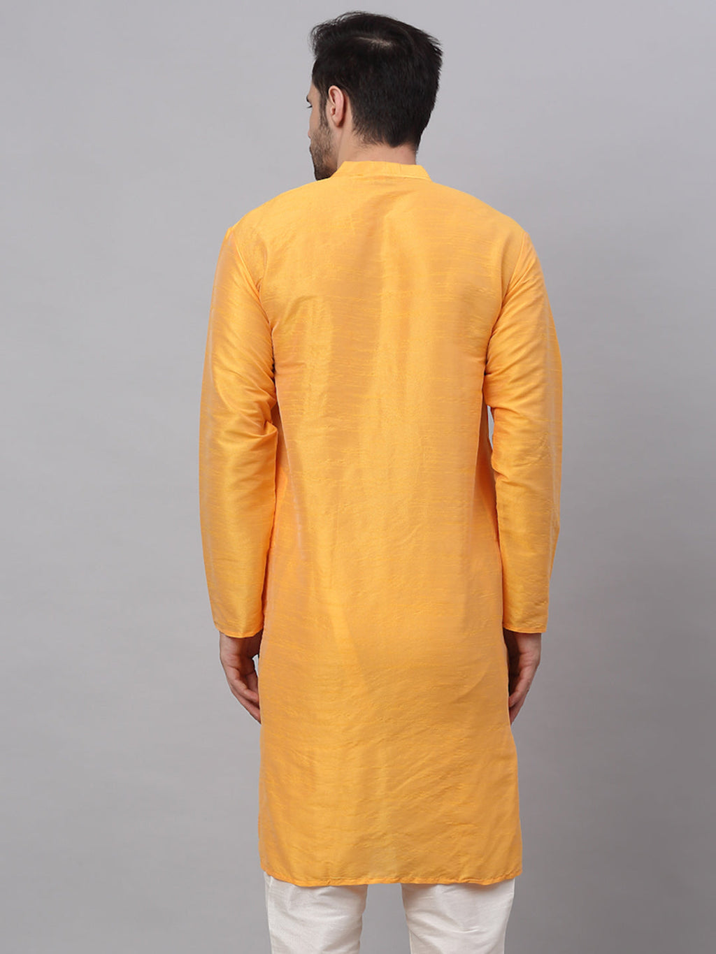 Jompers Men's Solid Dupion Silk Kurta - Yellow