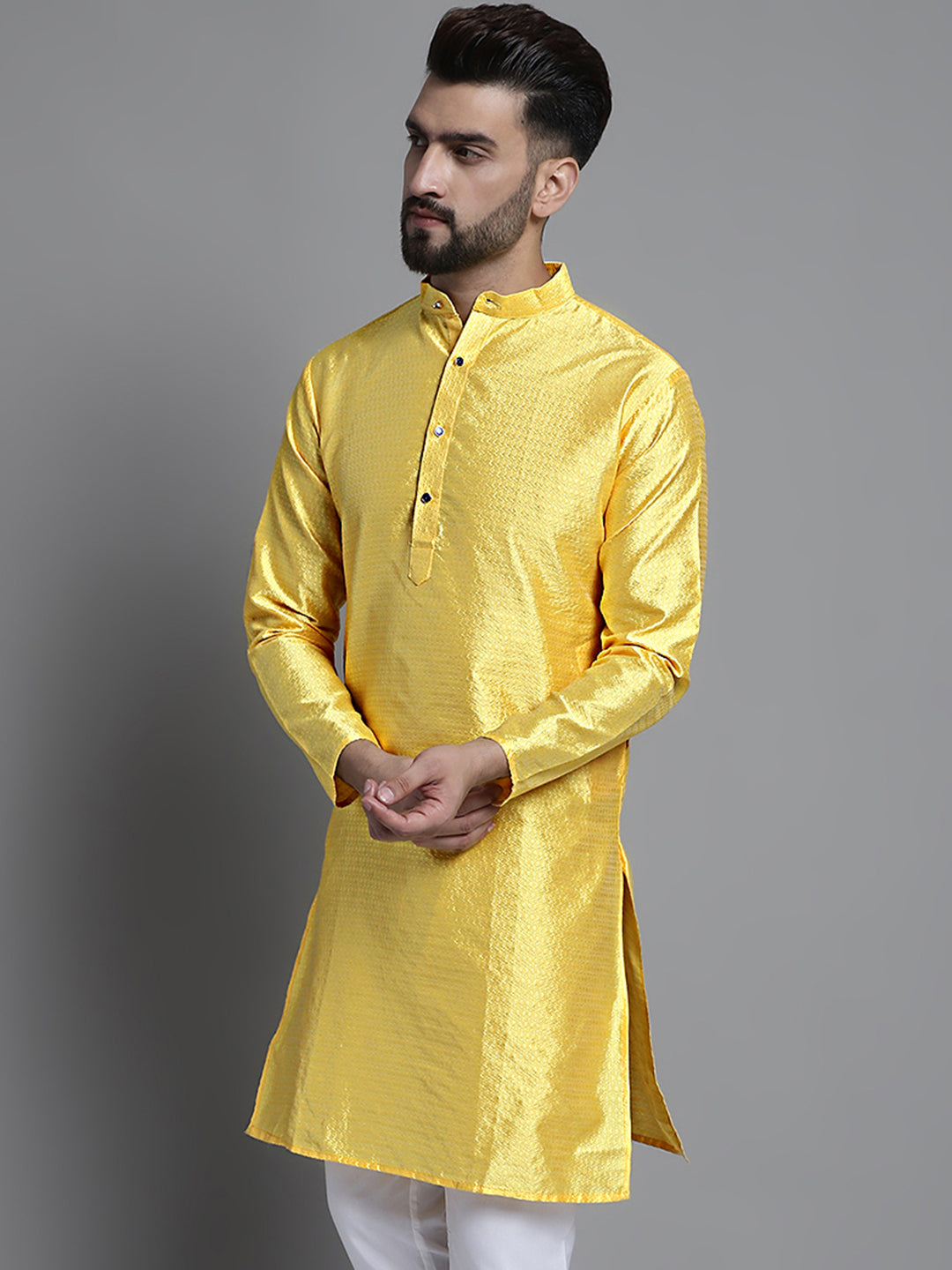 Jompers Men's Woven Design Kurta Only - Lemon