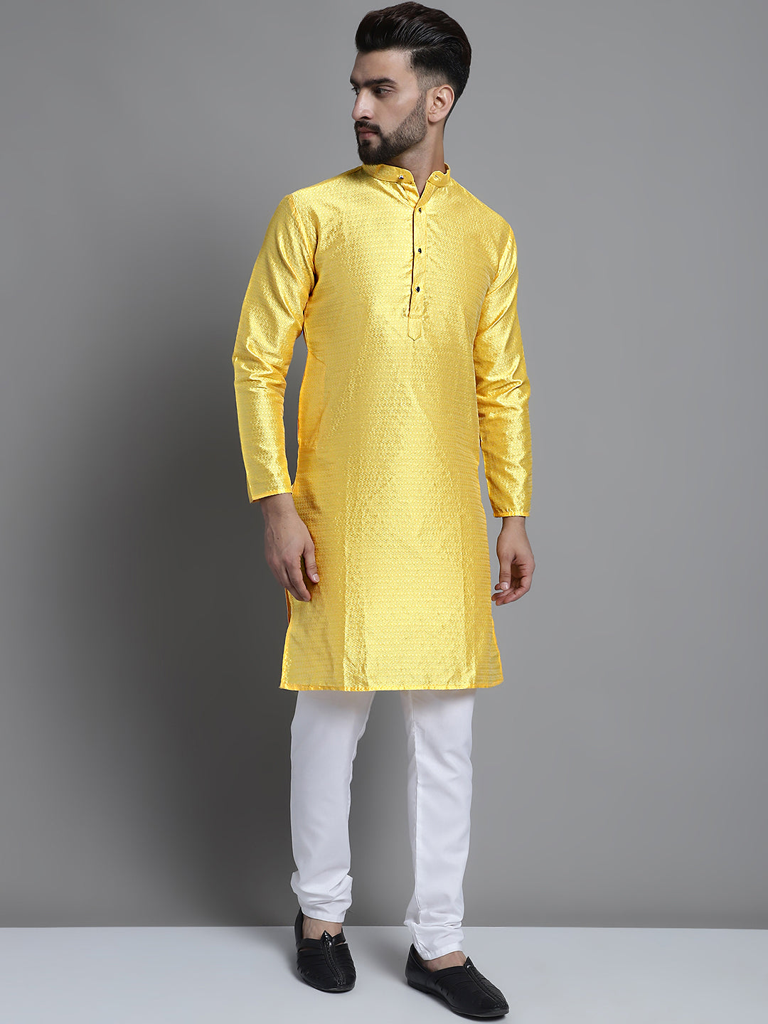 Jompers Men's Woven Design Kurta Only - Lemon