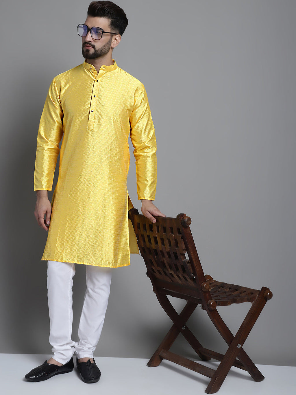 Jompers Men's Woven Design Kurta Only - Lemon