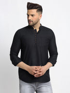 Jompers Men's Cotton Solid Short Kurta - Black