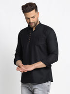 Jompers Men's Cotton Solid Short Kurta - Black