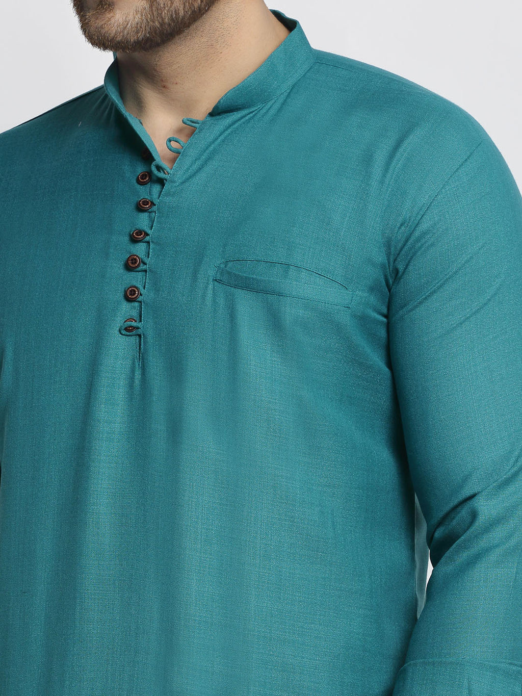 Jompers Men's Green Solid Cotton Short Kurta