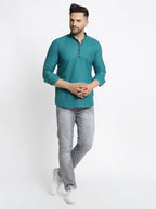 Jompers Men's Green Solid Cotton Short Kurta