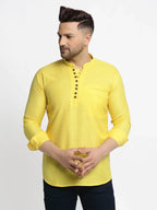 Jompers Men's Lemon Solid Cotton Short Kurta