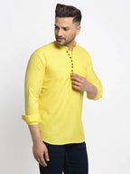 Jompers Men's Lemon Solid Cotton Short Kurta