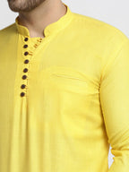 Jompers Men's Lemon Solid Cotton Short Kurta