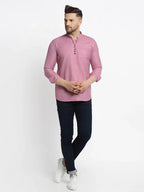 Jompers Men's Magenta Pink Solid Cotton Short Kurta