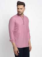 Jompers Men's Magenta Pink Solid Cotton Short Kurta