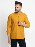 Jompers Men's Mustard Solid Cotton Short Kurta