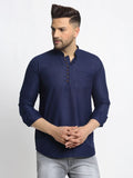 Jompers Men's Navy Blue Solid Cotton Short Kurta