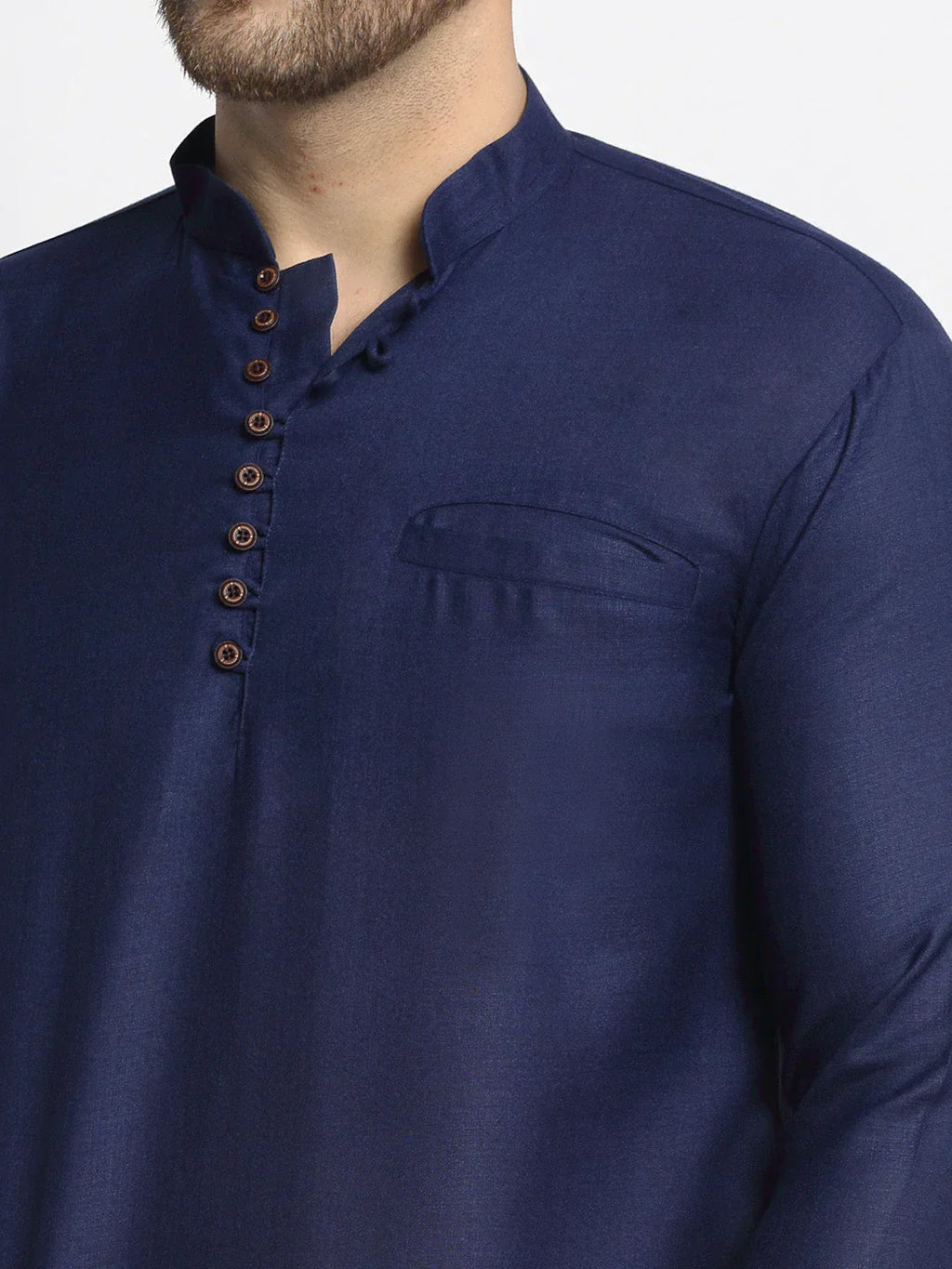 Jompers Men's Navy Blue Solid Cotton Short Kurta