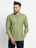 Jompers Men's Olive Green Solid Cotton Short Kurta