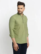Jompers Men's Olive Green Solid Cotton Short Kurta