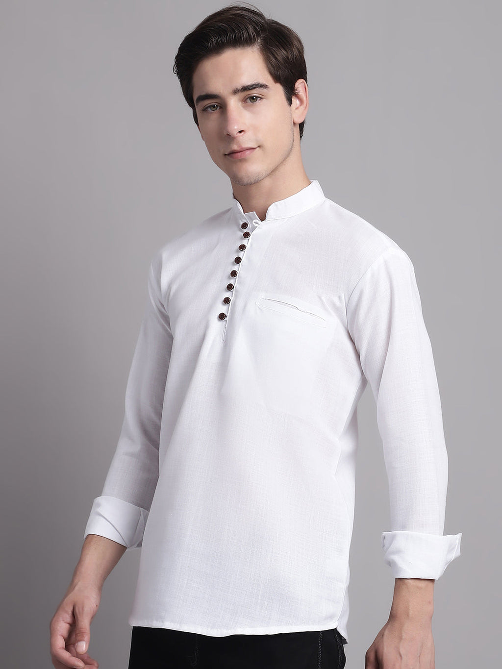 Jompers Men's Black Solid Straight Short Kurta