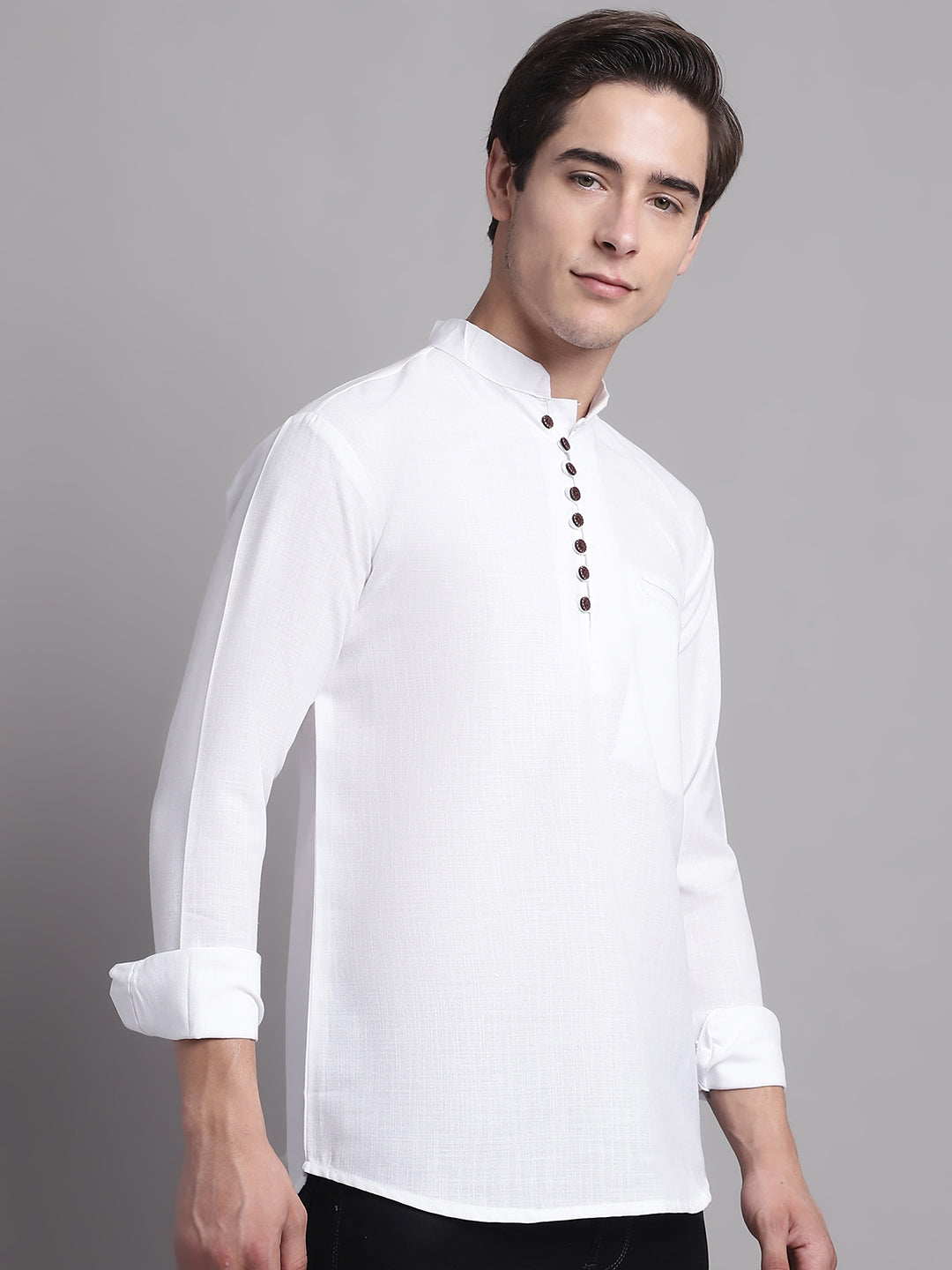 Jompers Men's Black Solid Straight Short Kurta