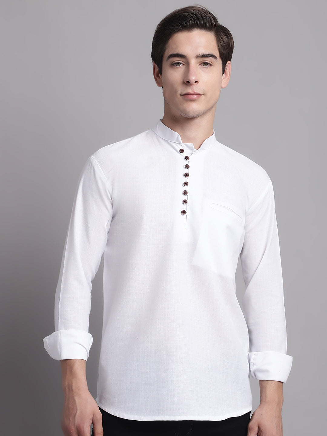 Jompers Men's Black Solid Straight Short Kurta