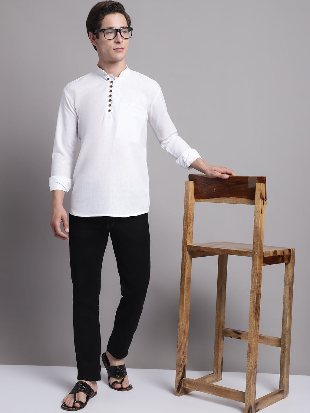 Jompers Men's Black Solid Straight Short Kurta