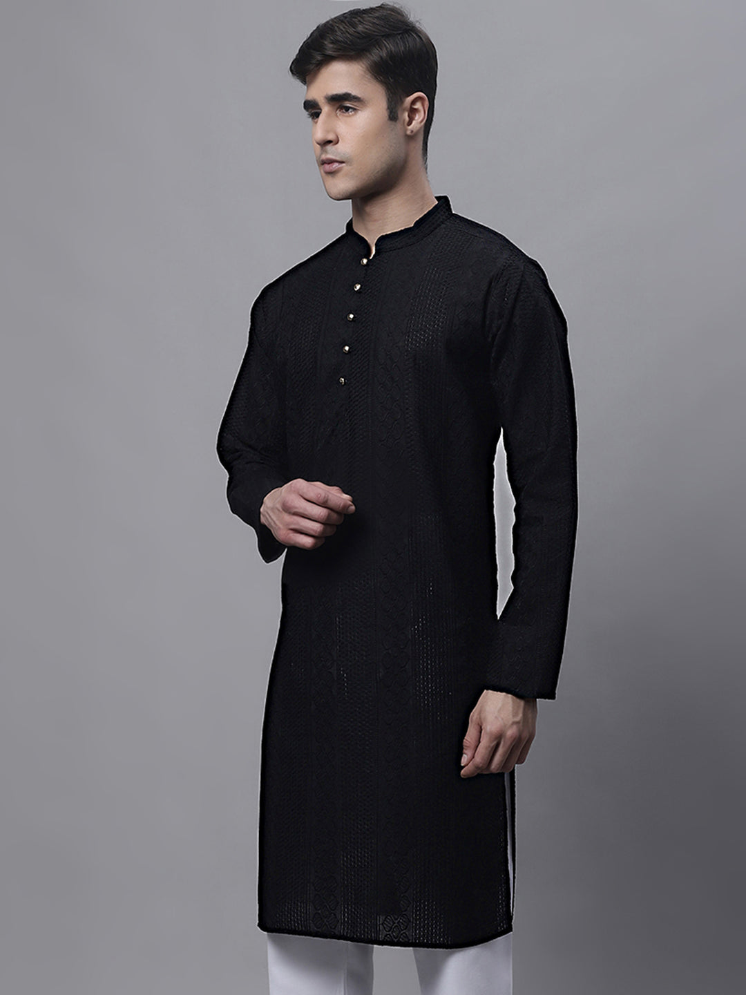 Jompers Men's Black Embroiderd Kurta