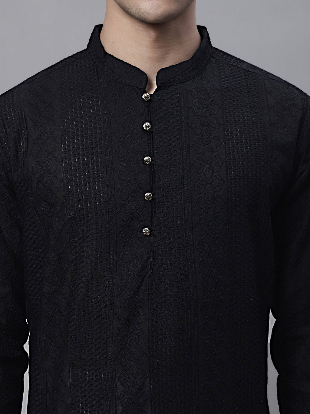 Jompers Men's Black Embroiderd Kurta