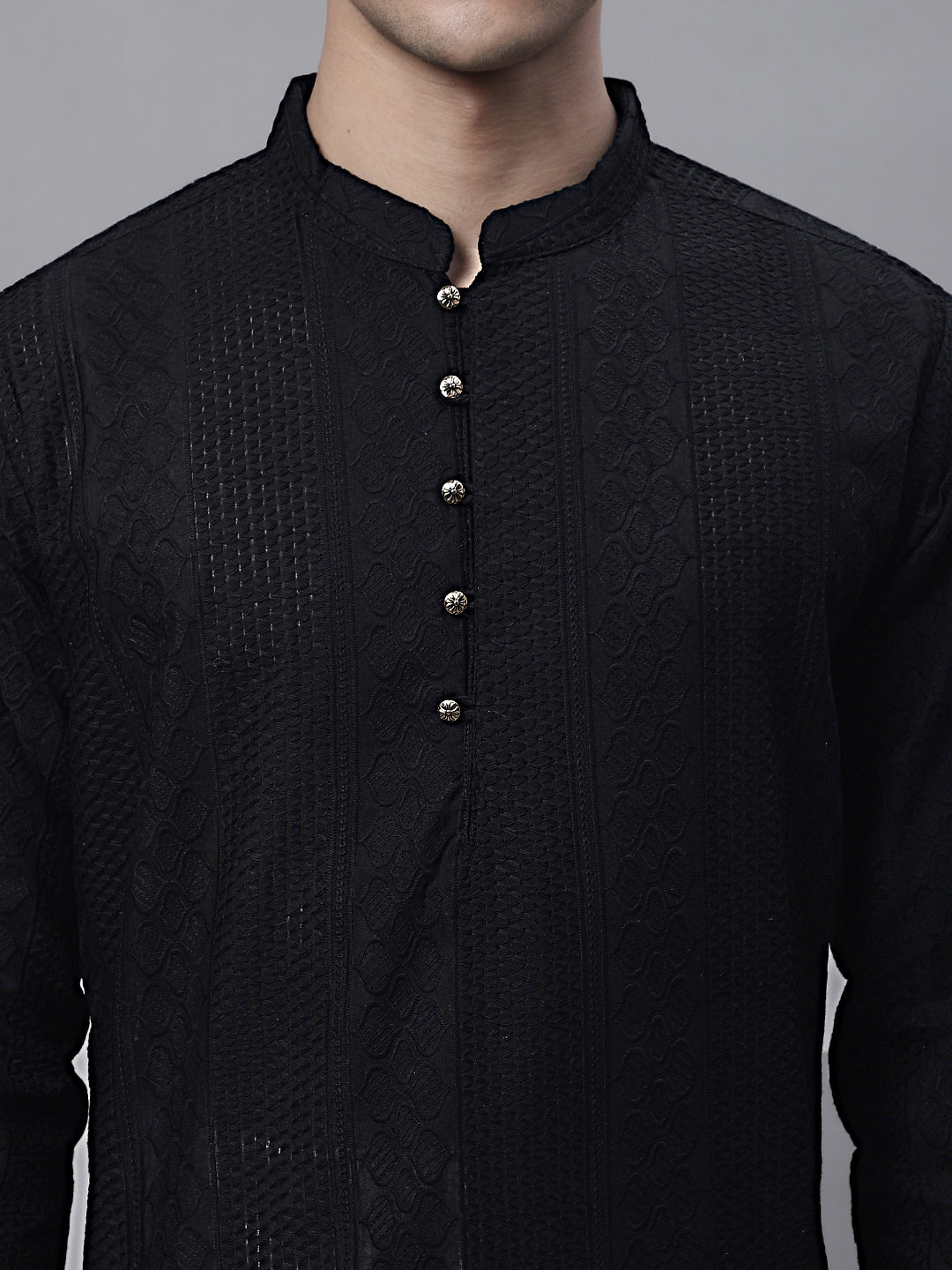 Jompers Men's Black Embroiderd Kurta
