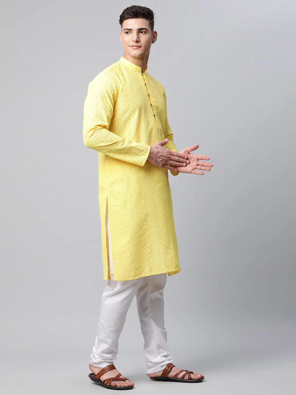 Jompers Men's Embroiderd Kurta - Lemon