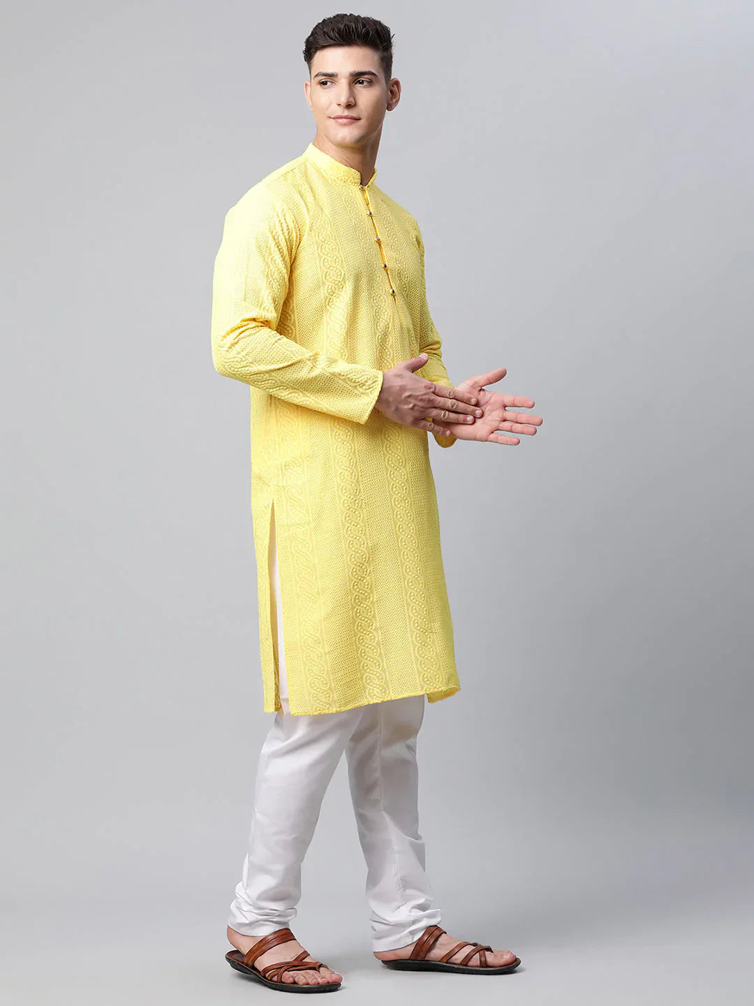 Jompers Men's Embroiderd Kurta - Lemon