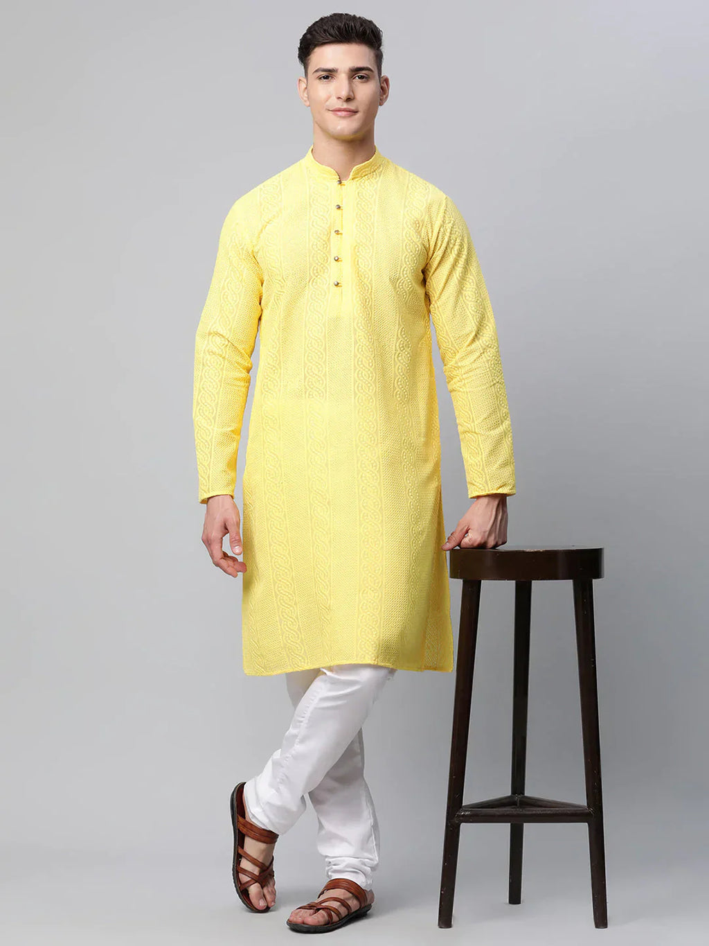 Jompers Men's Embroiderd Kurta - Lemon