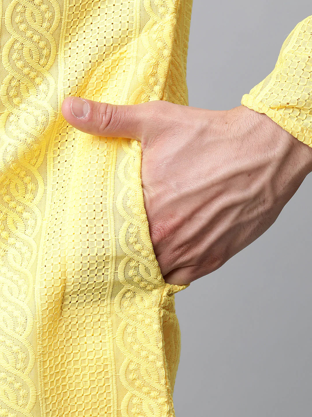 Jompers Men's Embroiderd Kurta - Lemon