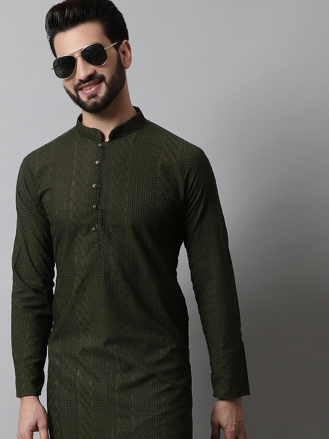 Jompers Men's Embroiderd Kurta - Olive