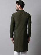 Jompers Men's Embroiderd Kurta - Olive